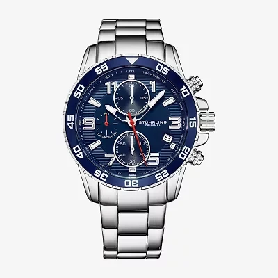 Stuhrling Mens Chronograph Silver Tone Stainless Steel Bracelet Watch 3957