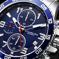 Stuhrling Mens Chronograph Silver Tone Stainless Steel Bracelet Watch 3957