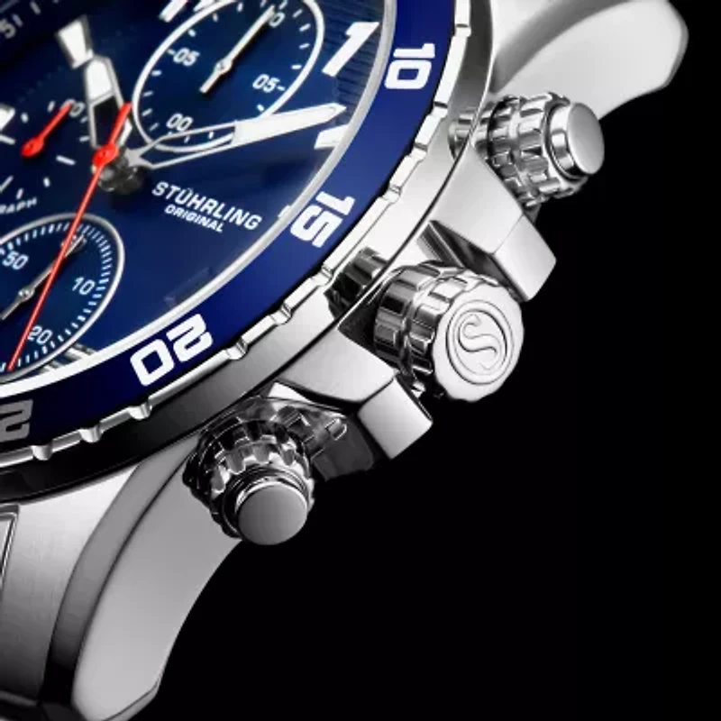 Stuhrling Mens Chronograph Silver Tone Stainless Steel Bracelet Watch 3957