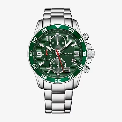 Stuhrling Mens Chronograph Silver Tone Stainless Steel Bracelet Watch 3957 3