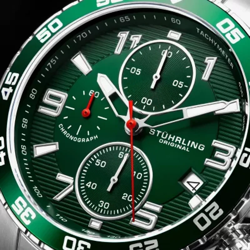 Stuhrling Mens Chronograph Silver Tone Stainless Steel Bracelet Watch 3957 3