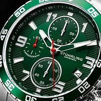 Stuhrling Mens Chronograph Silver Tone Stainless Steel Bracelet Watch 3957 3