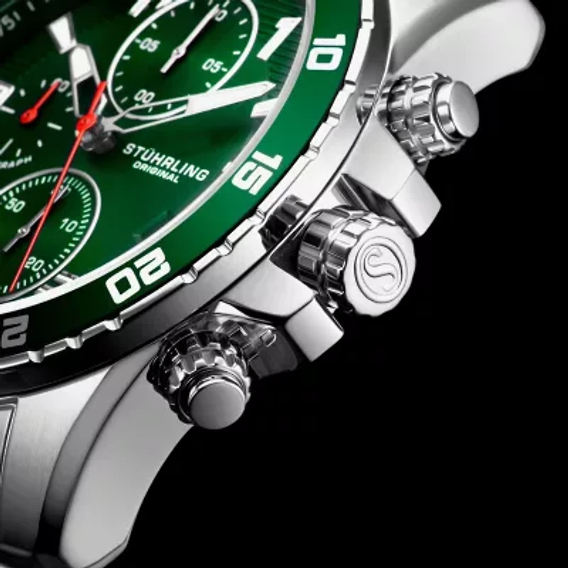 Stuhrling Mens Chronograph Silver Tone Stainless Steel Bracelet Watch 3957 3