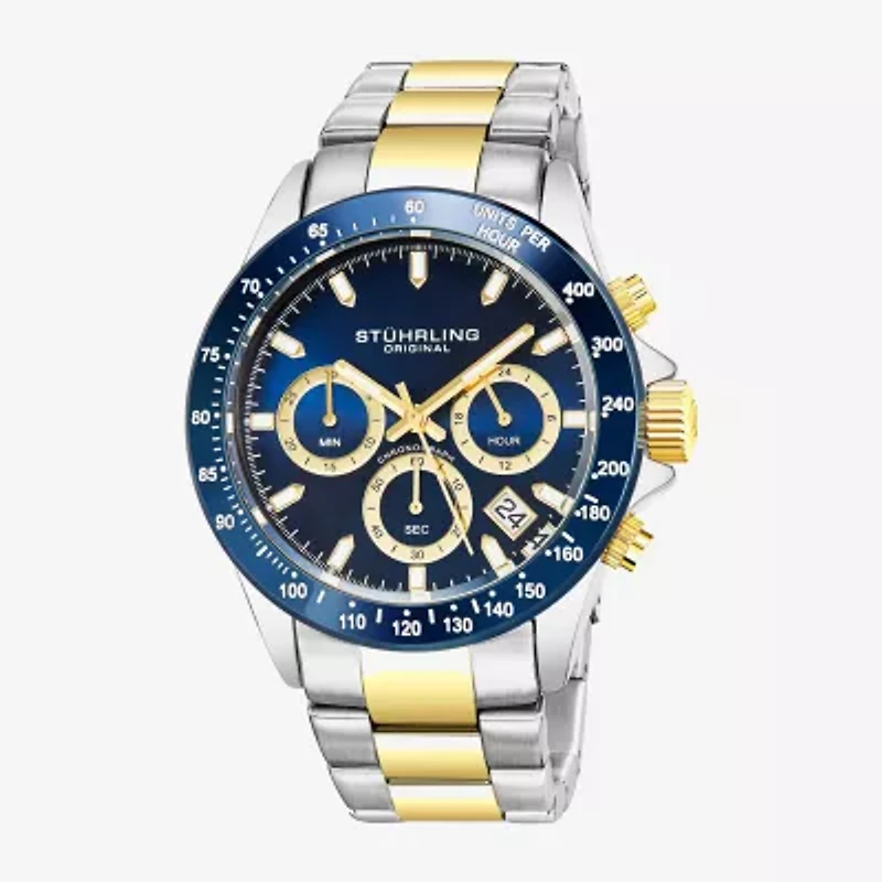 Stuhrling Mens Chronograph Two Tone Stainless Steel Bracelet Watch 3960 6