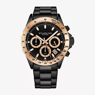 Stuhrling Mens Chronograph Black Stainless Steel Bracelet Watch 3960 8