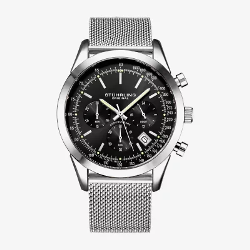 Stuhrling Mens Chronograph Silver Tone Stainless Steel Strap Watch 3975