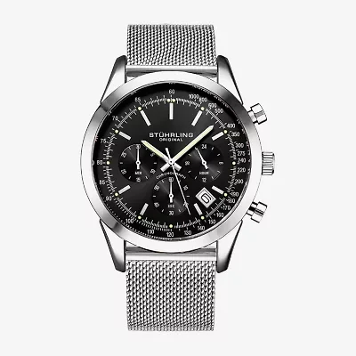 Stuhrling Mens Chronograph Silver Tone Stainless Steel Strap Watch 3975