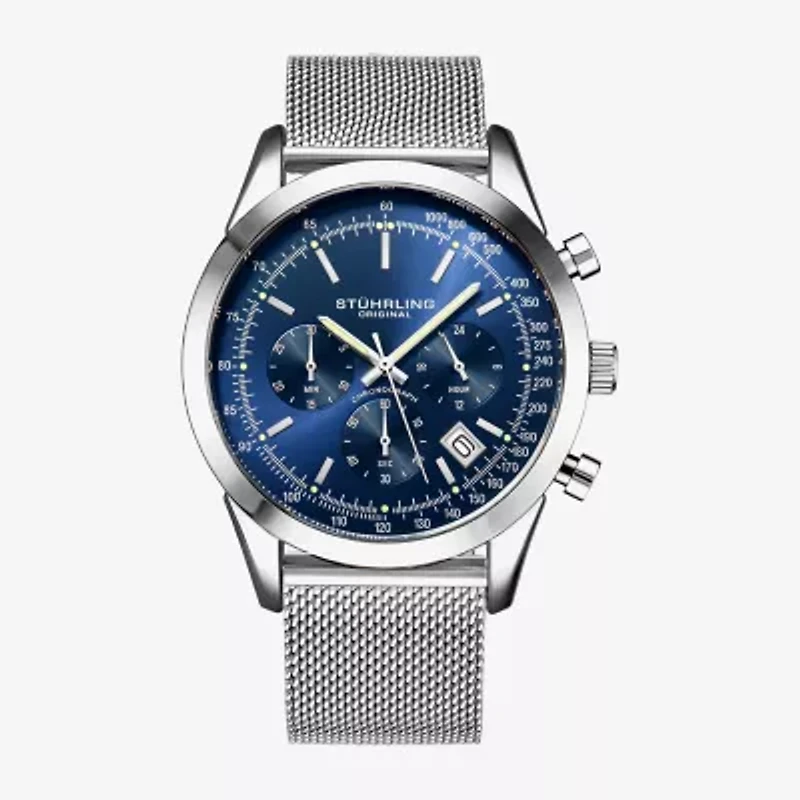 Stuhrling Mens Chronograph Silver Tone Stainless Steel Strap Watch 3975 2