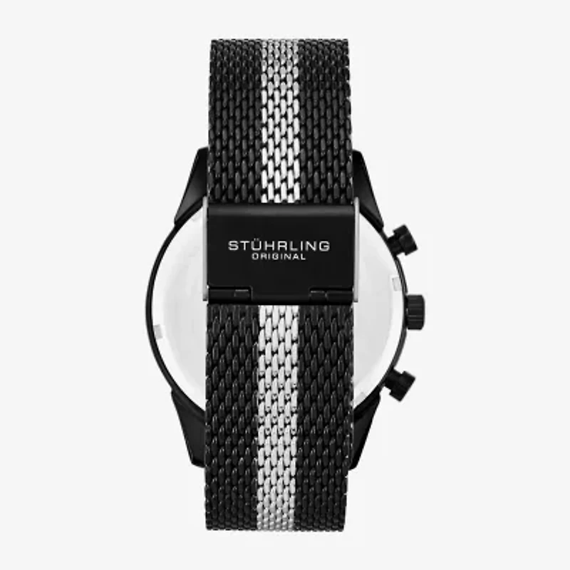 Stuhrling Mens Chronograph Black Stainless Steel Strap Watch 3975