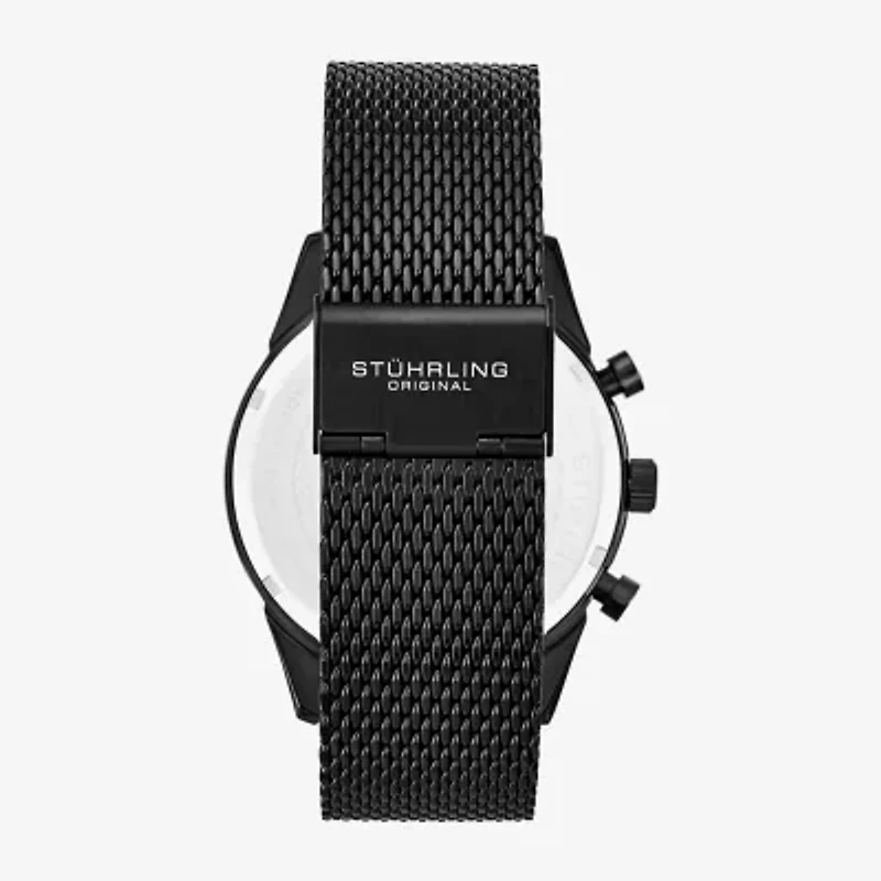 Stuhrling Mens Chronograph Black Stainless Steel Strap Watch 3975 6