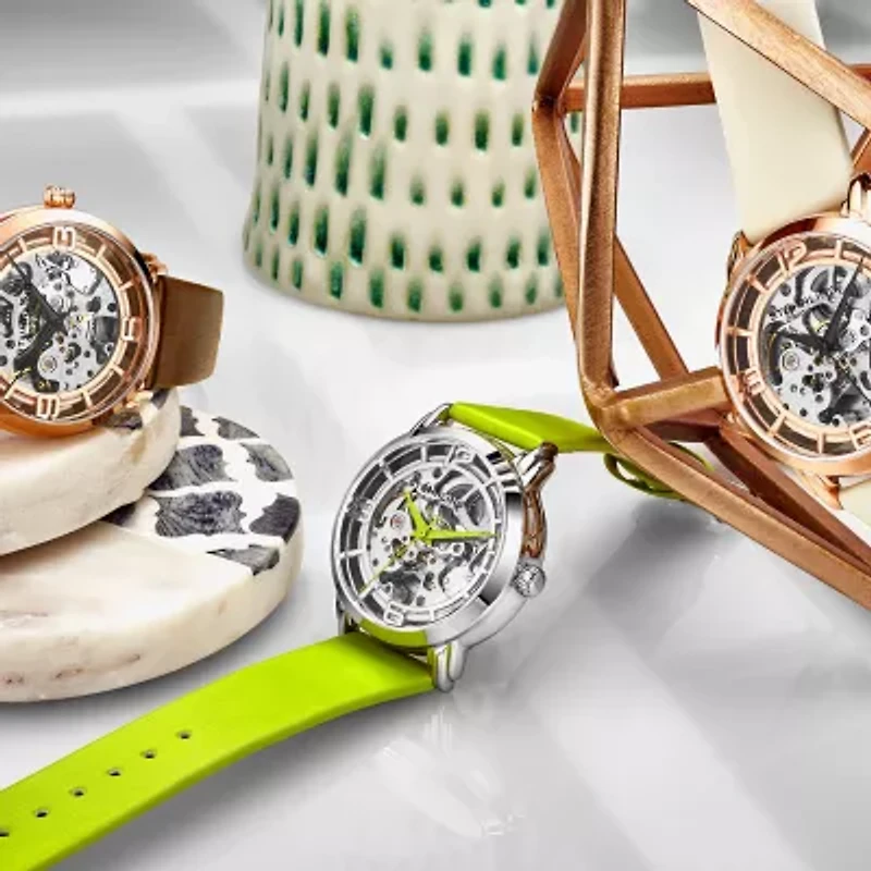 Stuhrling Womens Automatic Yellow Leather Strap Watch 3982 1