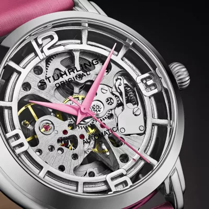 Stuhrling Womens Automatic Pink Leather Strap Watch 3982 3