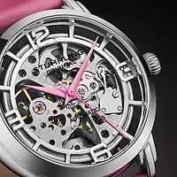 Stuhrling Womens Automatic Pink Leather Strap Watch 3982 3