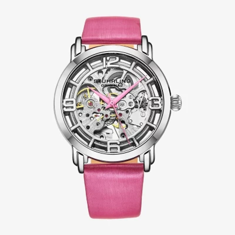 Stuhrling Womens Automatic Pink Leather Strap Watch 3982 3
