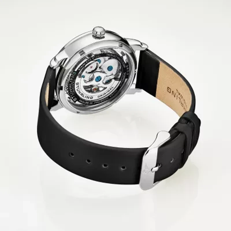 Stuhrling Womens Automatic Black Leather Strap Watch 3982 4