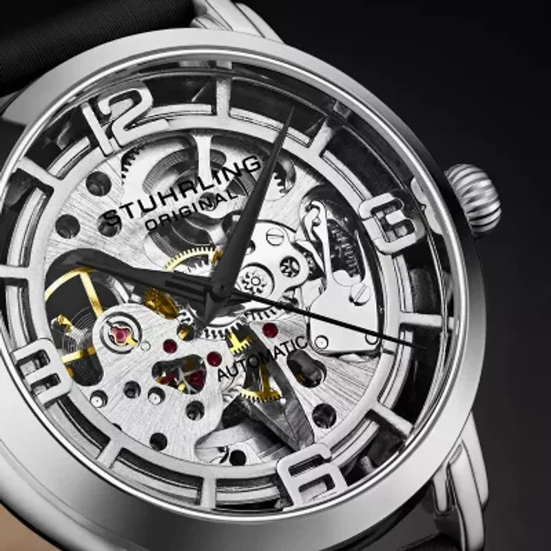 Stuhrling Womens Automatic Black Leather Strap Watch 3982 4