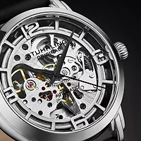 Stuhrling Womens Automatic Black Leather Strap Watch 3982 4