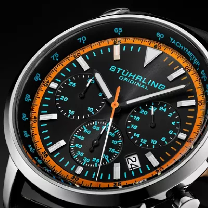 Stuhrling Mens Black Leather Strap Watch 3986l 3