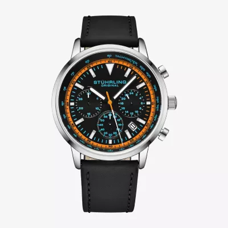 Stuhrling Mens Black Leather Strap Watch 3986l 3