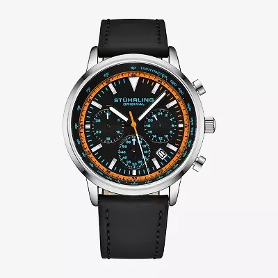 Stuhrling Mens Black Leather Strap Watch 3986l 3