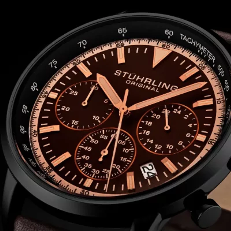 Stuhrling Mens Brown Leather Strap Watch 3986l 5