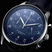 Stuhrling Mens Chronograph Blue Leather Strap Watch 4012 3