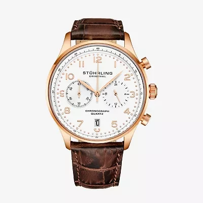 Stuhrling Mens Chronograph Brown Leather Strap Watch 4012 4