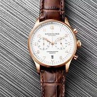 Stuhrling Mens Chronograph Brown Leather Strap Watch 4012 4