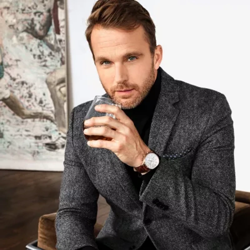 Stuhrling Mens Chronograph Brown Leather Strap Watch 4012 4