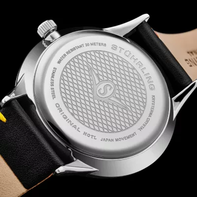 Stuhrling Mens Black Leather Strap Watch 4026