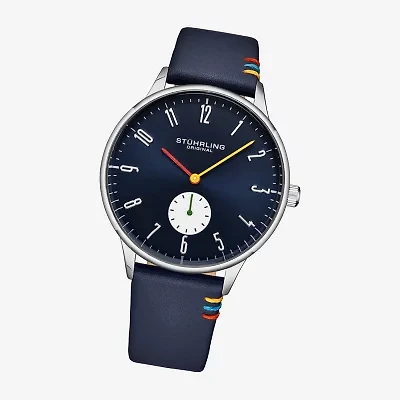 Stuhrling Mens Blue Leather Strap Watch 4026 2