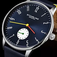 Stuhrling Mens Blue Leather Strap Watch 4026 2