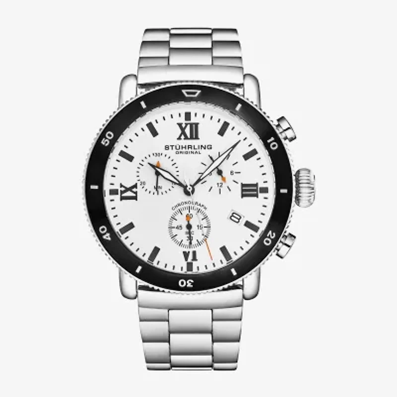 Stuhrling Mens Chronograph Silver Tone Stainless Steel Bracelet Watch 4040