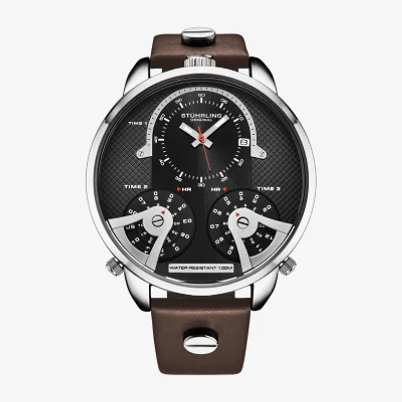 Stuhrling Mens Brown Leather Strap Watch 4051 1