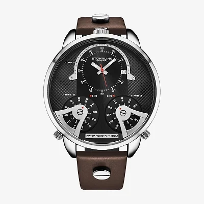 Stuhrling Mens Brown Leather Strap Watch 4051 1