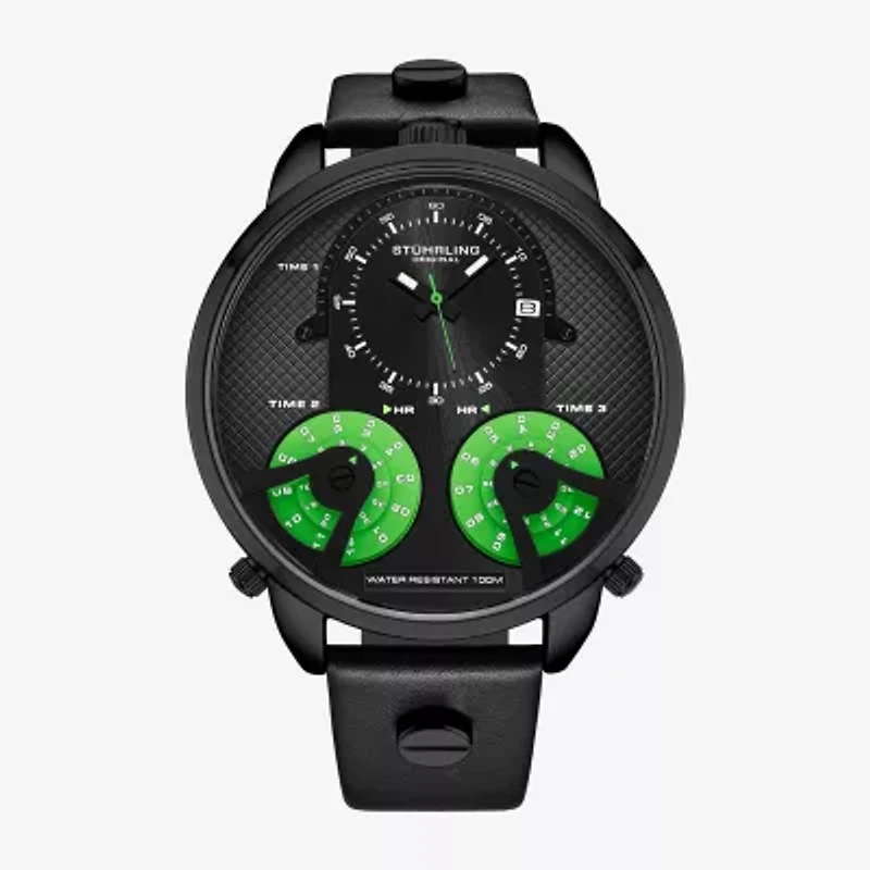 Stuhrling Mens Black Leather Strap Watch 4051 3