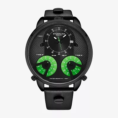 Stuhrling Mens Black Leather Strap Watch 4051 3