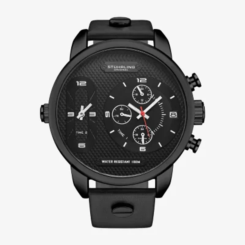 Stuhrling Mens Black Leather Strap Watch 4052 2