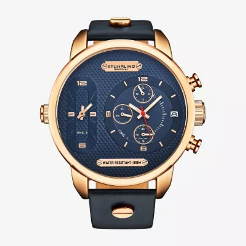 Stuhrling Mens Blue Leather Strap Watch 4052 3