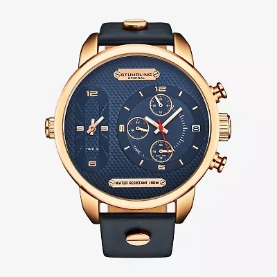 Stuhrling Mens Blue Leather Strap Watch 4052 3