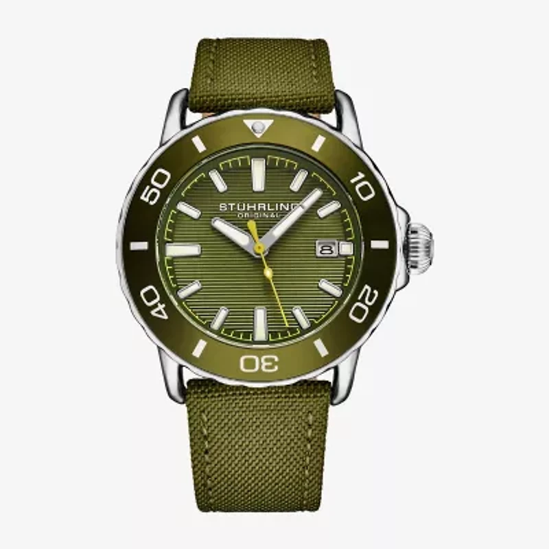 Stuhrling Aquadiver Mens Green Strap Watch 4049 2