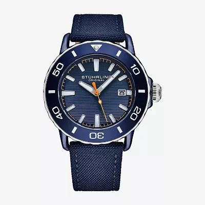 Stuhrling Aquadiver Mens Blue Strap Watch 4049 4