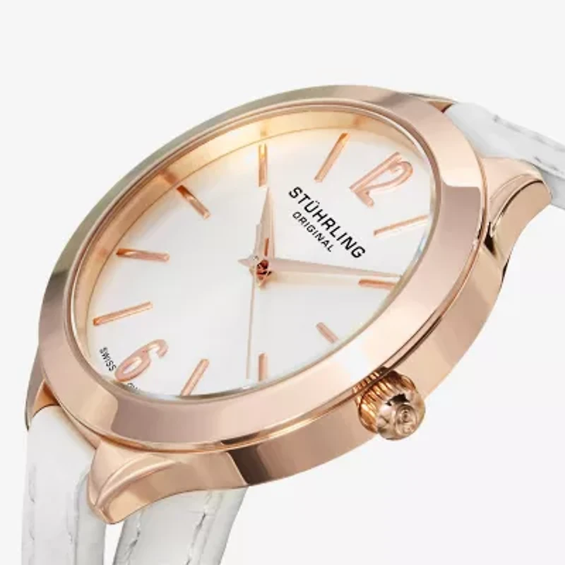 Stuhrling Womens White Leather Strap Watch 568 03