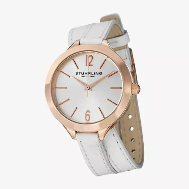 Stuhrling Womens White Leather Strap Watch 568 03