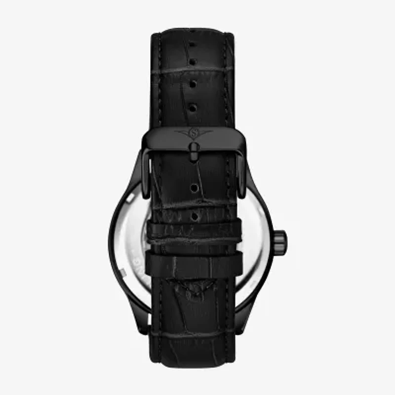 Stuhrling Mens Automatic Black Leather Strap Watch 3947 4