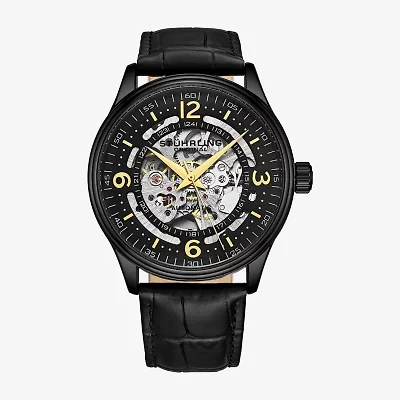 Stuhrling Mens Automatic Black Leather Strap Watch 3947 4