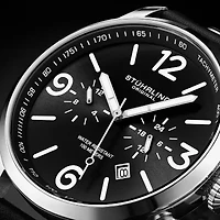 Stuhrling Mens Black Leather Strap Watch 3956 1
