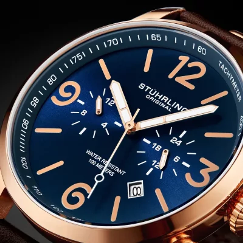 Stuhrling Mens Brown Leather Strap Watch 3956