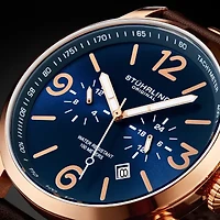 Stuhrling Mens Brown Leather Strap Watch 3956