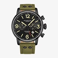Stuhrling Mens Green Leather Strap Watch 3956 5